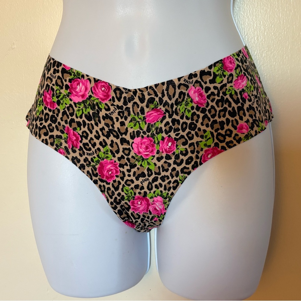 VS Floral Leopard Seamless Bikini Panty - Pink Roses on Tan